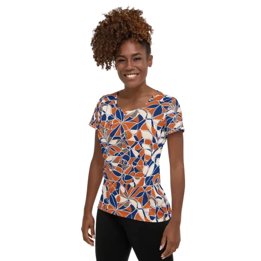 Cobalt Citrus Bloom on a Women's Athletic T-Shirt