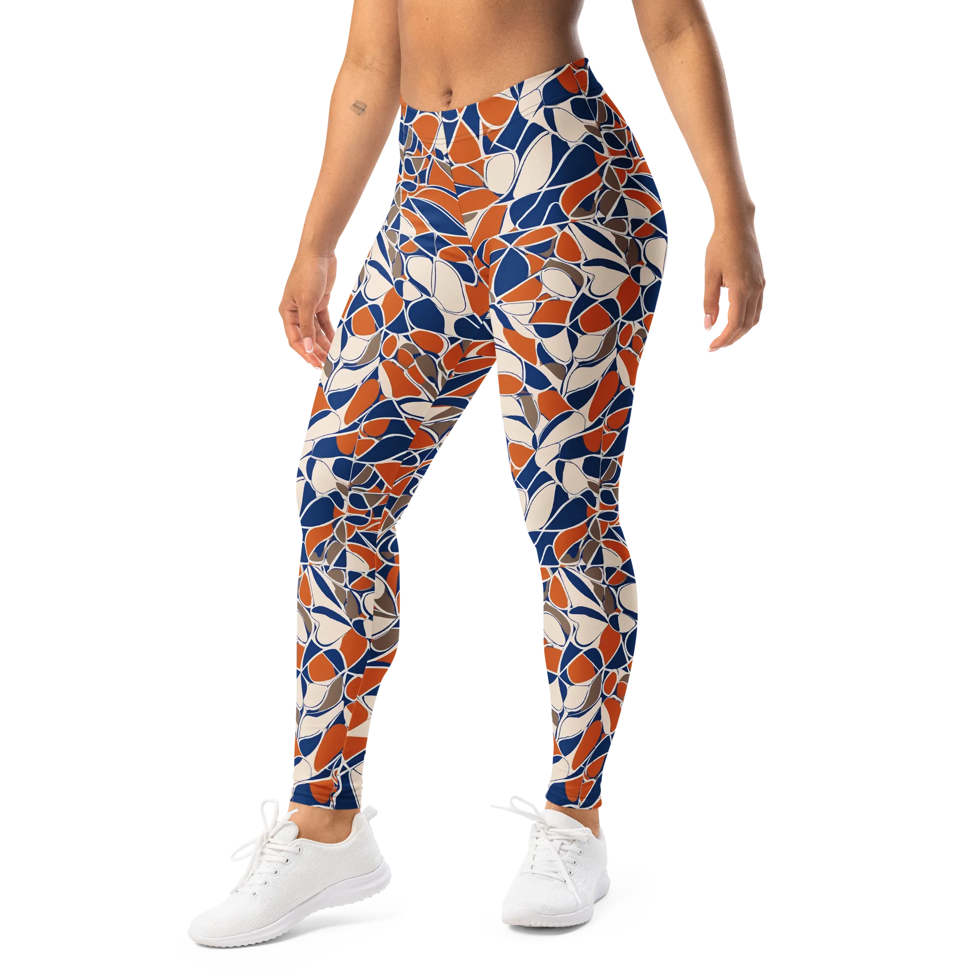 Cobalt Citrus Bloom on Leggings — Left Front