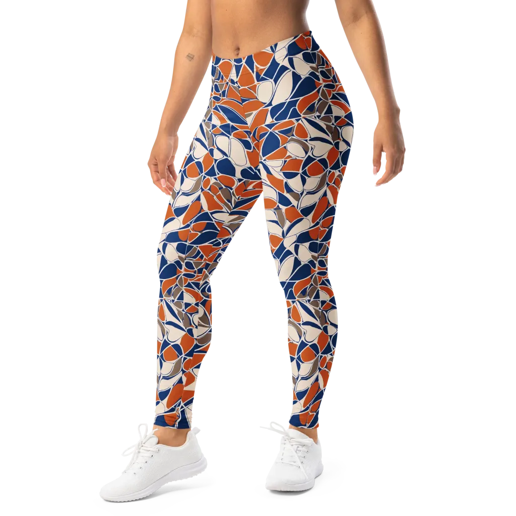 Cobalt Citrus Bloom on Leggings — Left Front