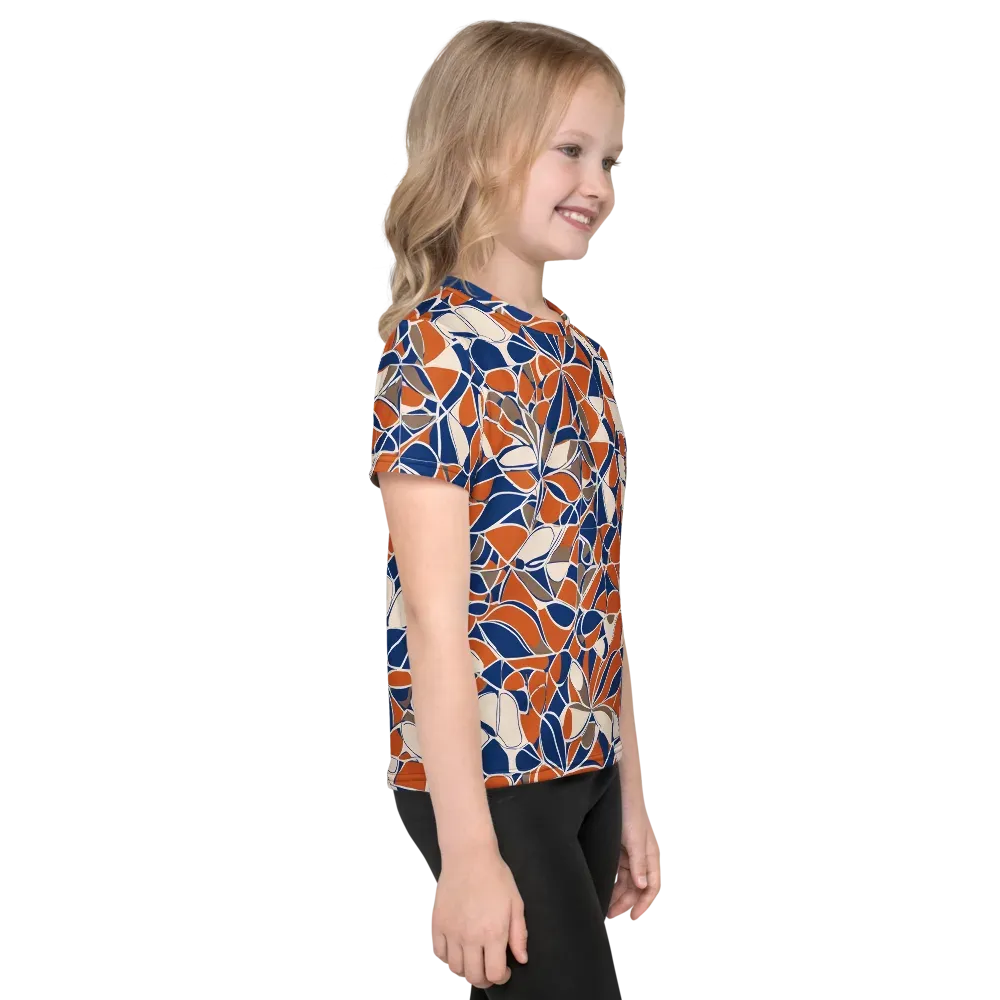Cobalt Citrus Bloom on Kids Crew Neck T-Shirt — Right