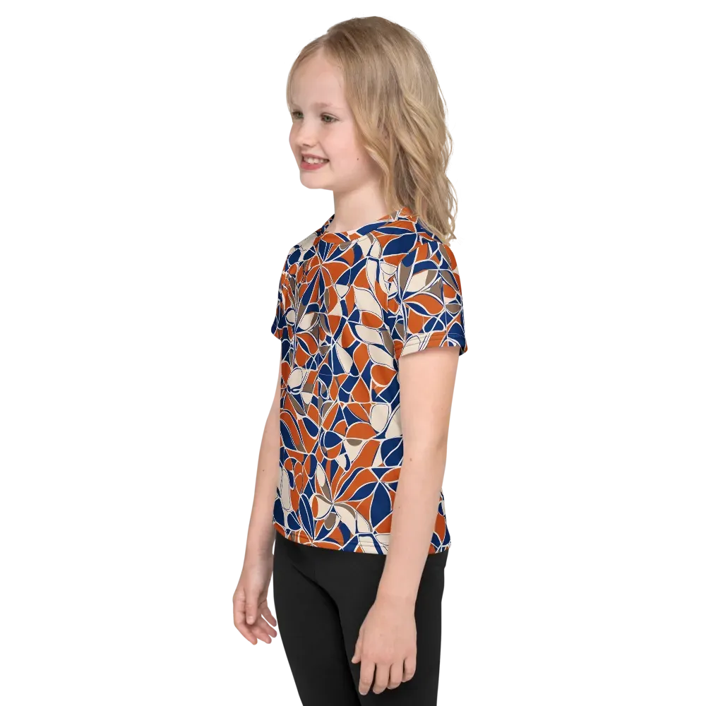 Cobalt Citrus Bloom on Kids Crew Neck T-Shirt — Left