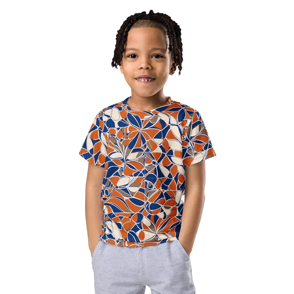 Cobalt Citrus Bloom on Kids Crew Neck T-Shirt — Front