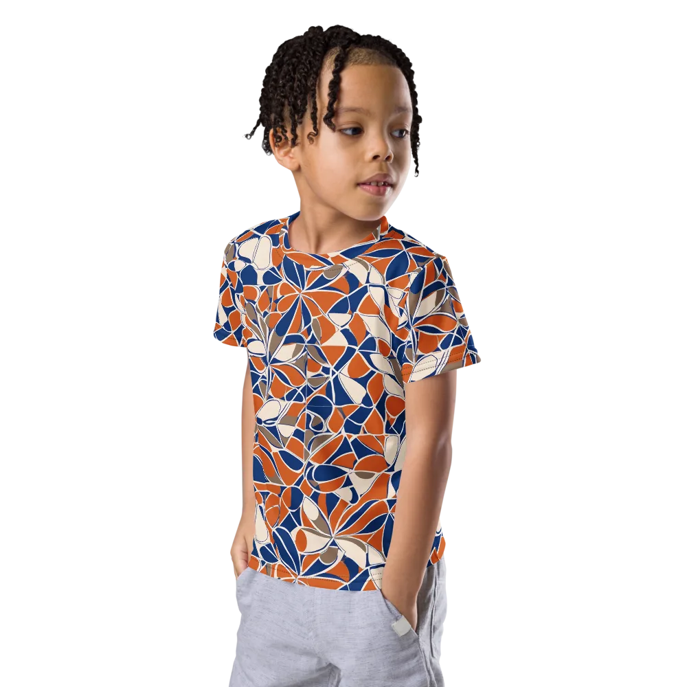Cobalt Citrus Bloom on Kids Crew Neck T-Shirt — Left Front