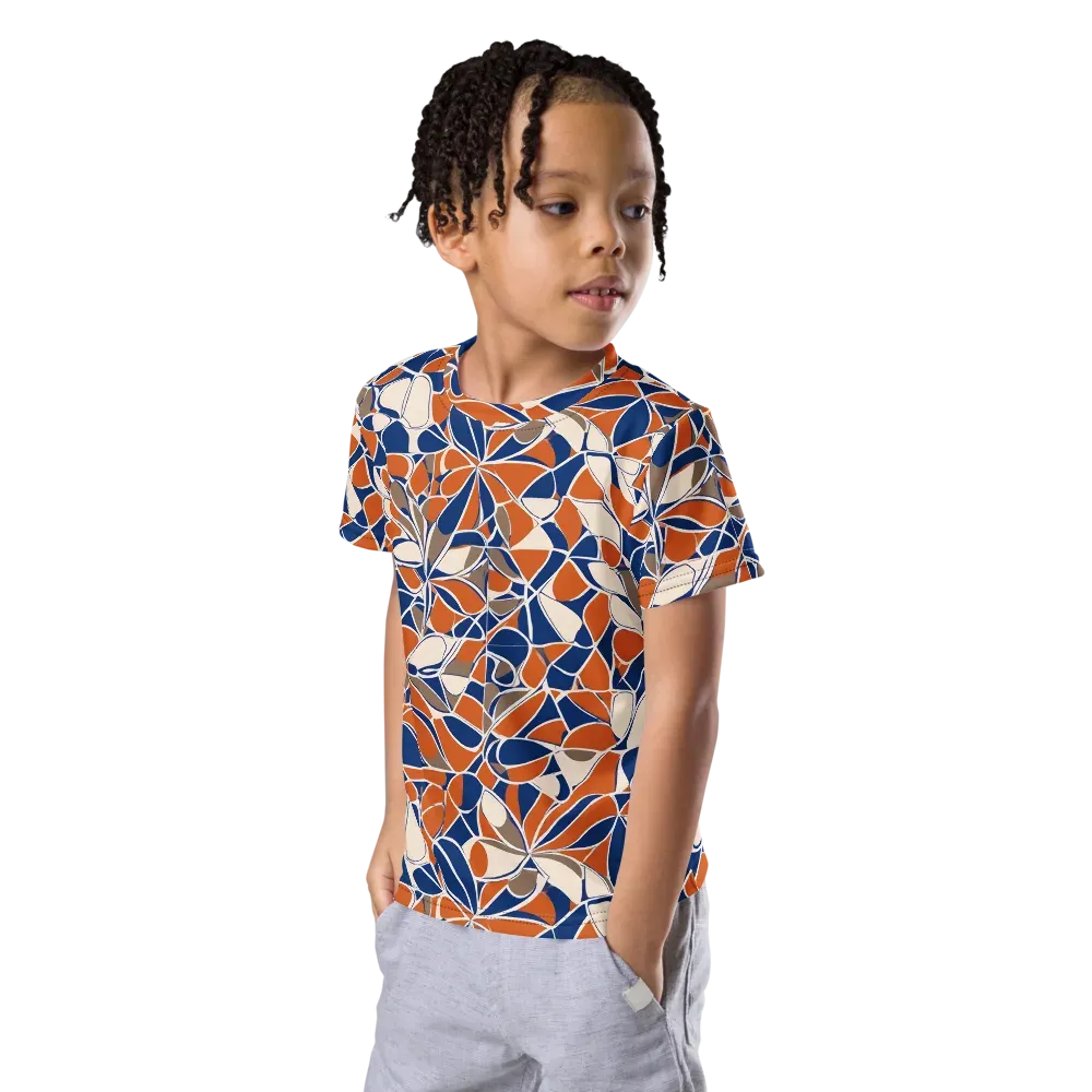 Cobalt Citrus Bloom on Kids Crew Neck T-Shirt — Left Front