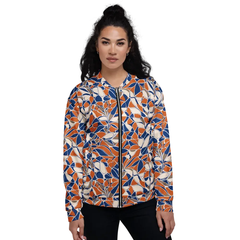 Cobalt Citrus Bloom on Bomber Jacket — Front