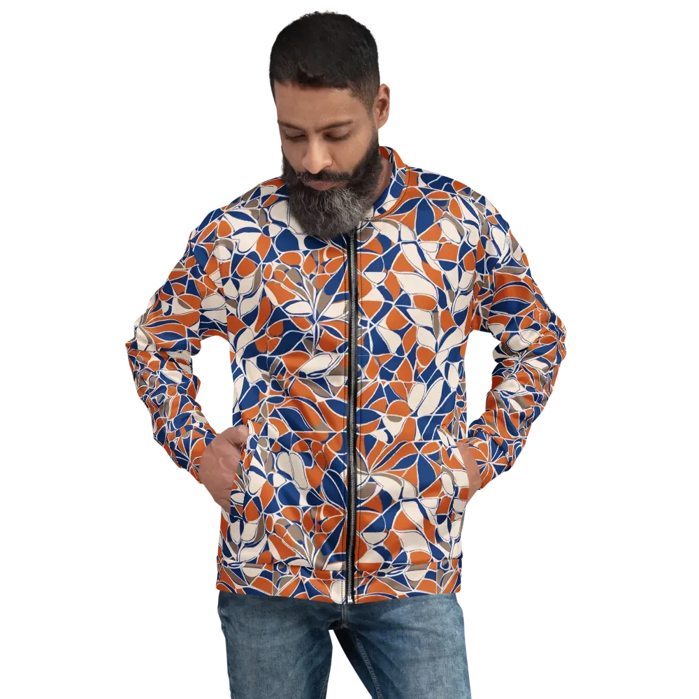 Cobalt Citrus Bloom on Bomber Jacket — Front