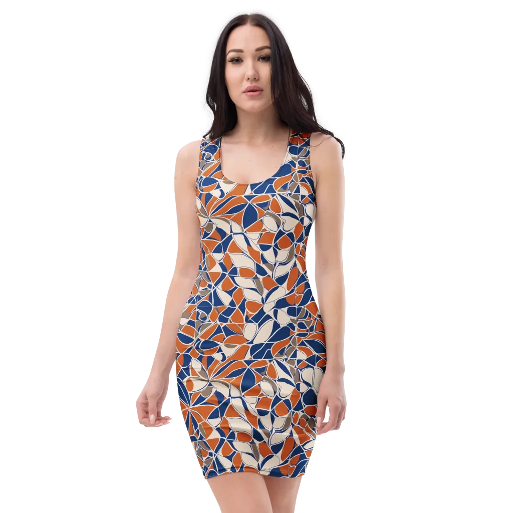 Cobalt Citrus Bloom on Bodycon Dress — Front