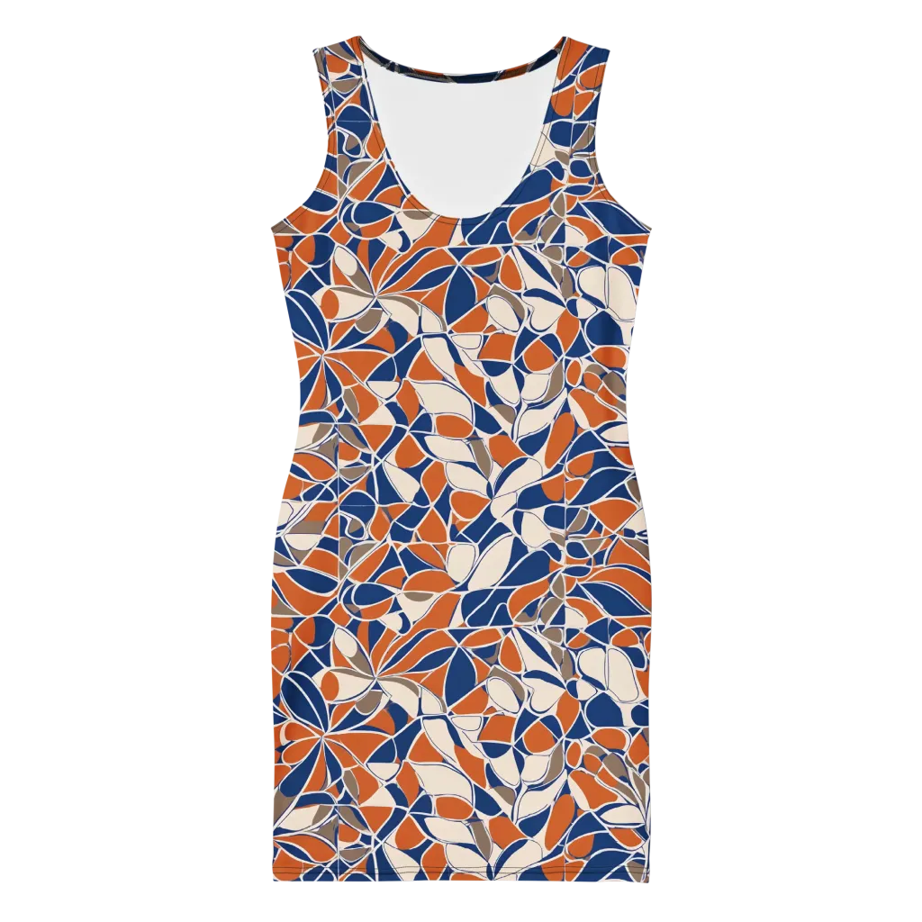 Cobalt Citrus Bloom on Bodycon Dress — Front