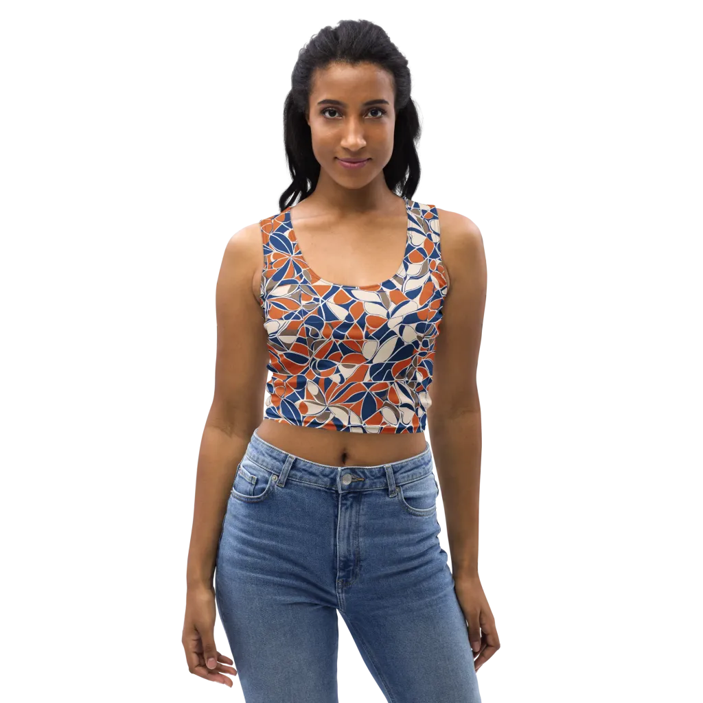 Cobalt Citrus Bloom on Crop Top — Front