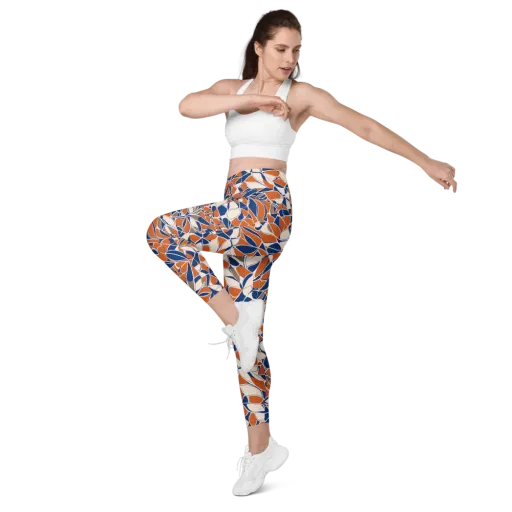 Cobalt Citrus Bloom on a Leggings with Pockets