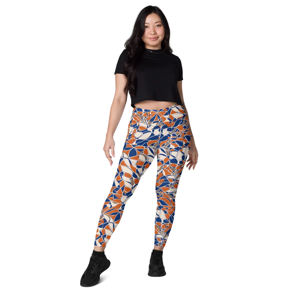 Cobalt Citrus Bloom on Leggings with Pockets — Front