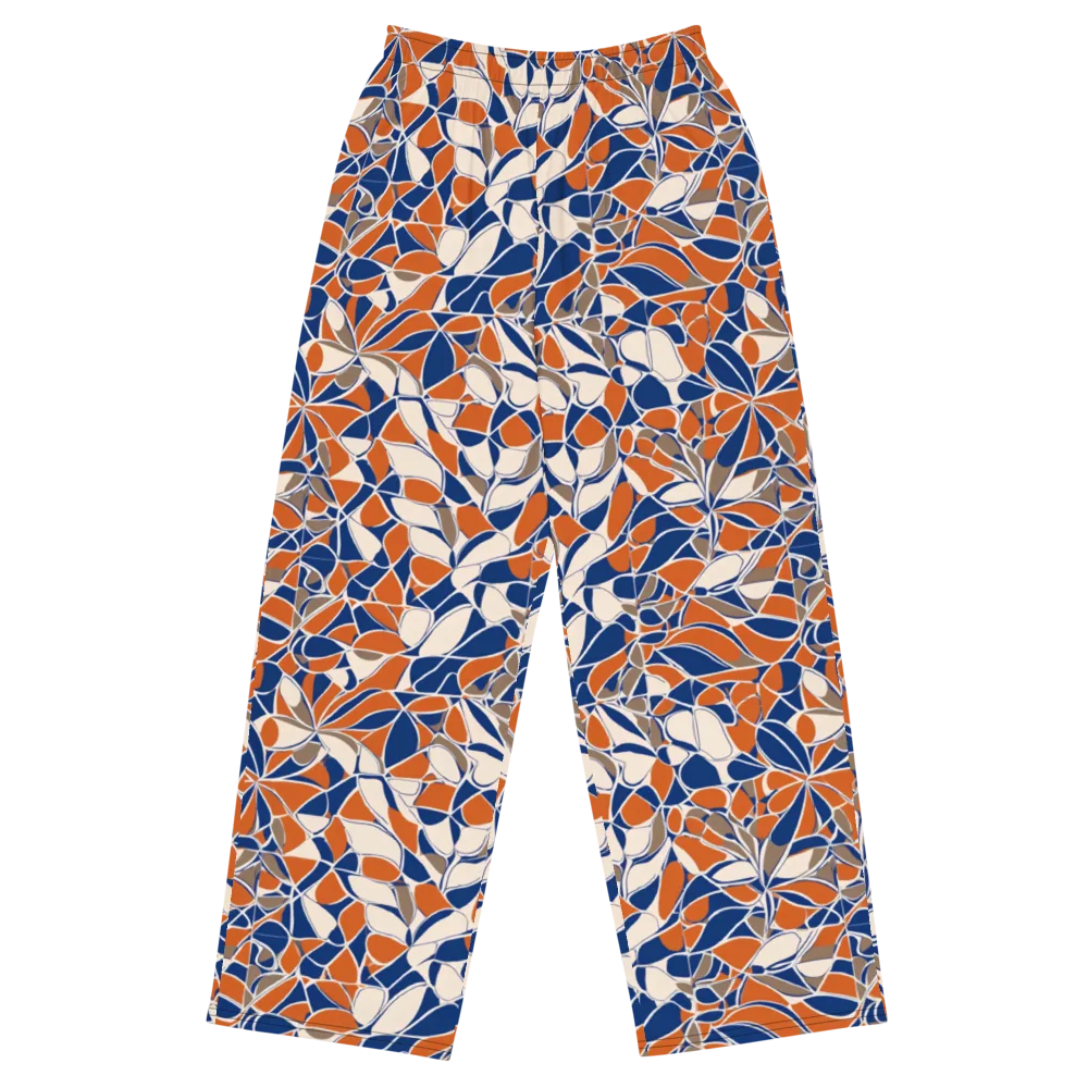 Cobalt Citrus Bloom on Wide-Leg Pants — Front