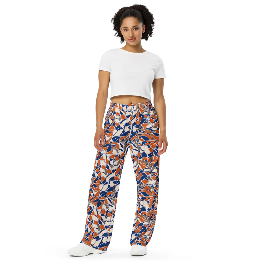 Cobalt Citrus Bloom on Wide-Leg Pants — Front