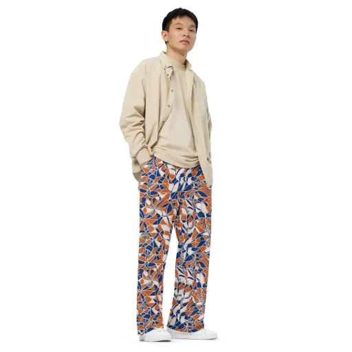 Cobalt Citrus Bloom on a Wide-Leg Pants