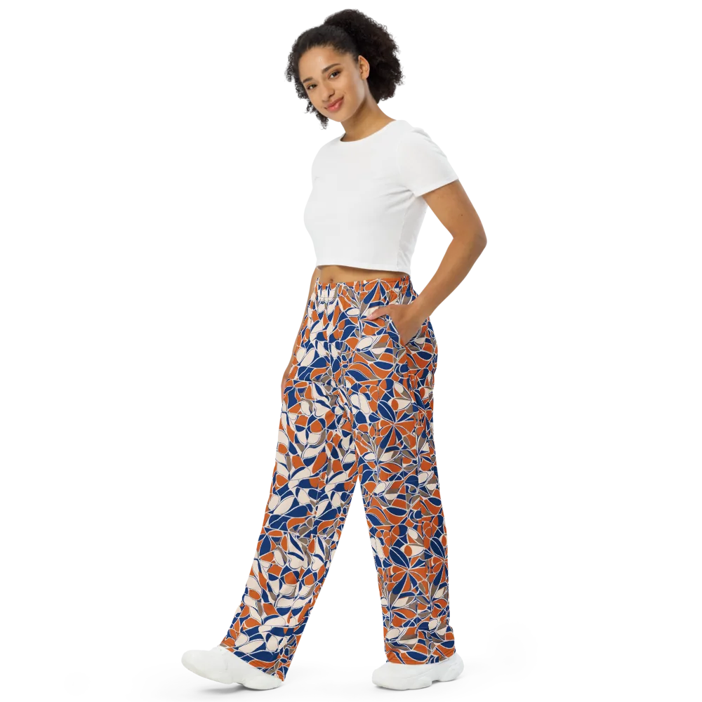 Cobalt Citrus Bloom on Wide-Leg Pants — Left Front