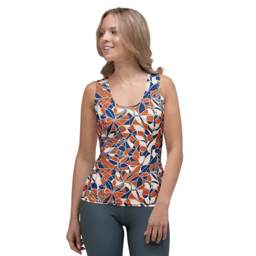 Cobalt Citrus Bloom on a Women's Tank Top