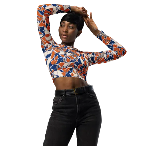 Cobalt Citrus Bloom on a Long Sleeve Crop Top