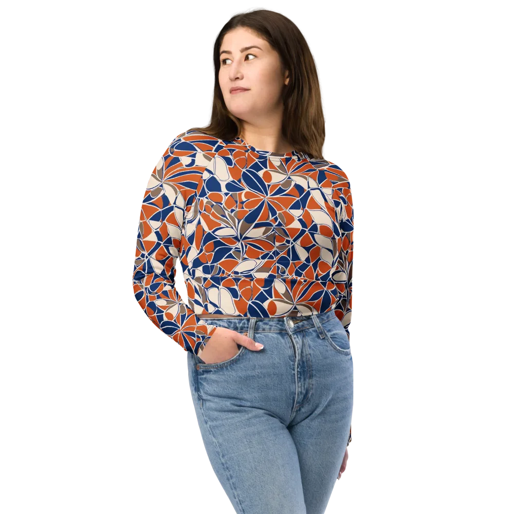 Cobalt Citrus Bloom on Long Sleeve Crop Top — Front