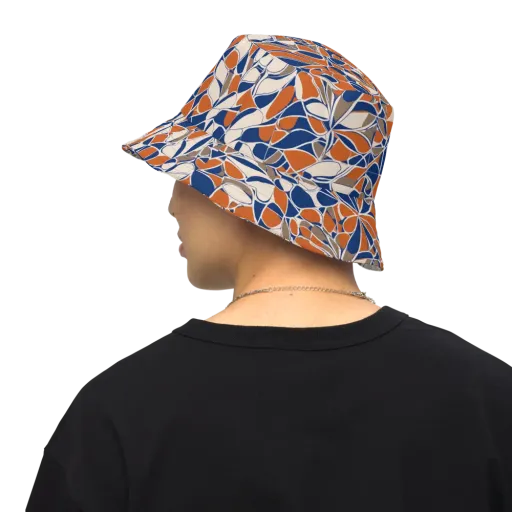 Cobalt Citrus Bloom on a Reversible Bucket Hat