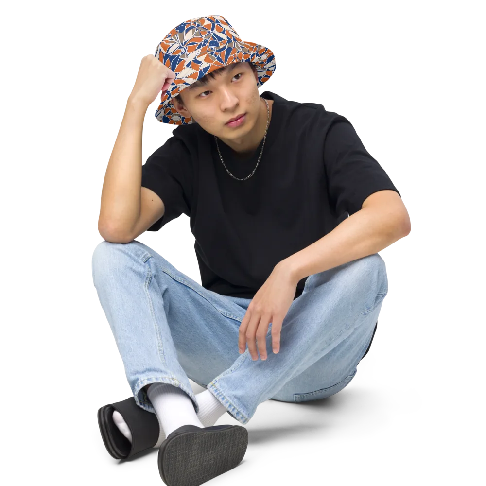 Cobalt Citrus Bloom on Reversible Bucket Hat — Front 2 Inside