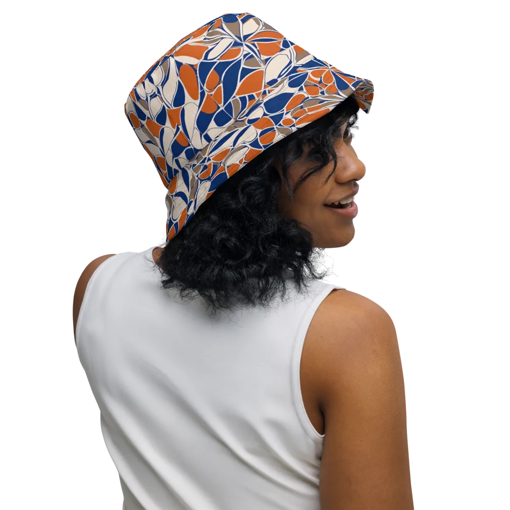 Cobalt Citrus Bloom on Reversible Bucket Hat — Right Outside