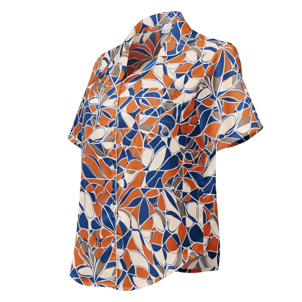 Cobalt Citrus Bloom on Women's Short Sleeve Pajama Top — Left Front