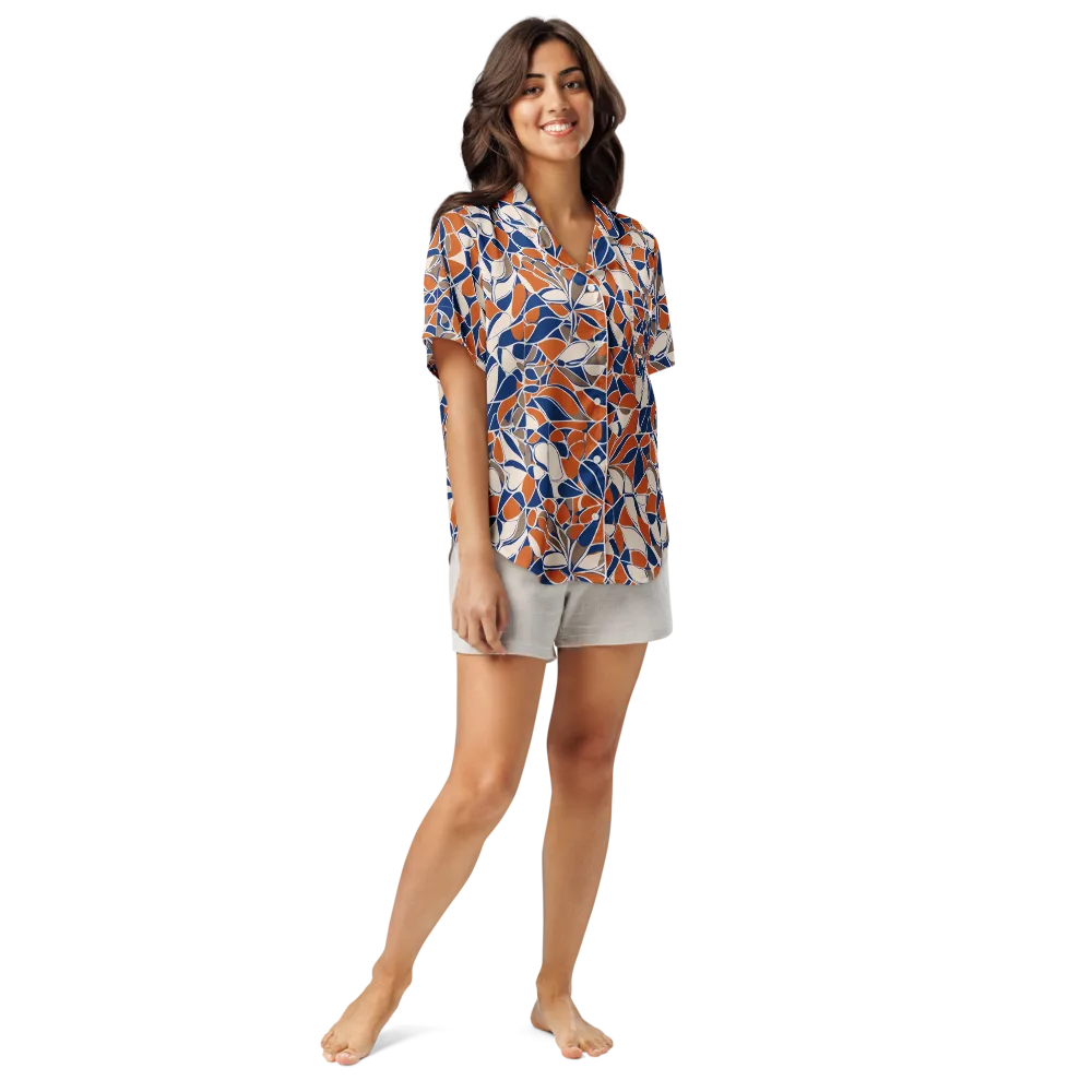 Cobalt Citrus Bloom on Women's Short Sleeve Pajama Top — Front