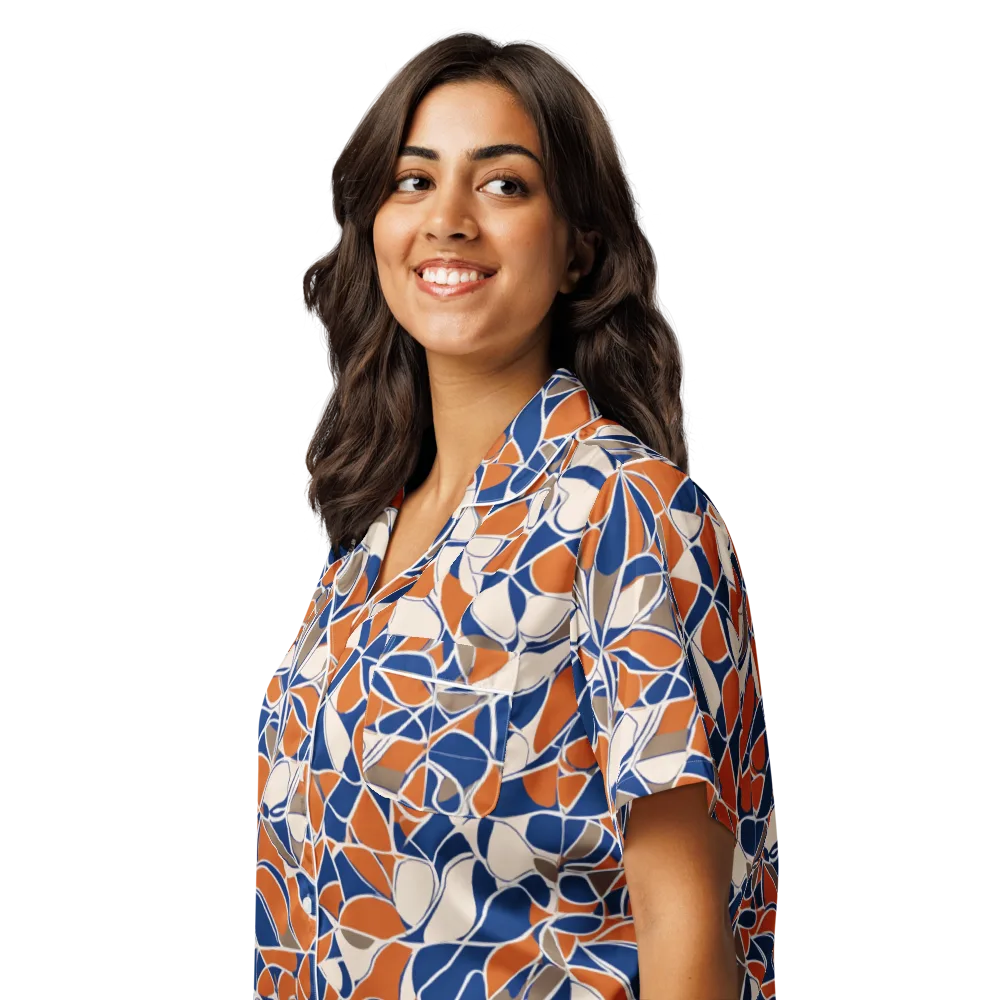 Cobalt Citrus Bloom on Women's Short Sleeve Pajama Top — Left Front