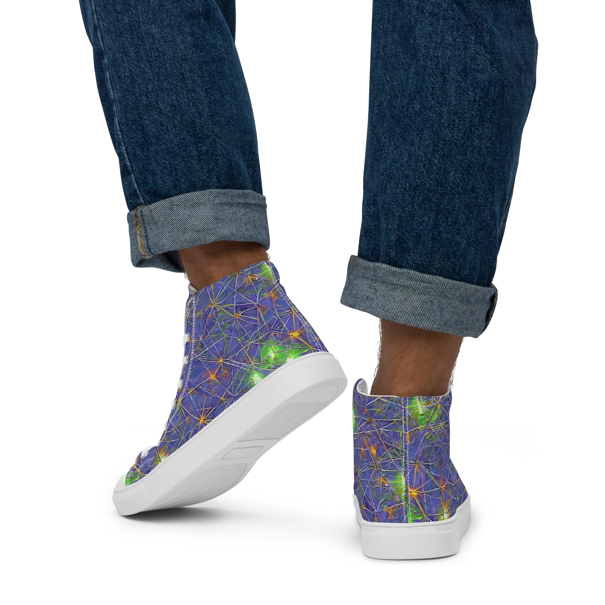 Violet Voltage on Men's High Top Canvas Shoes — Back