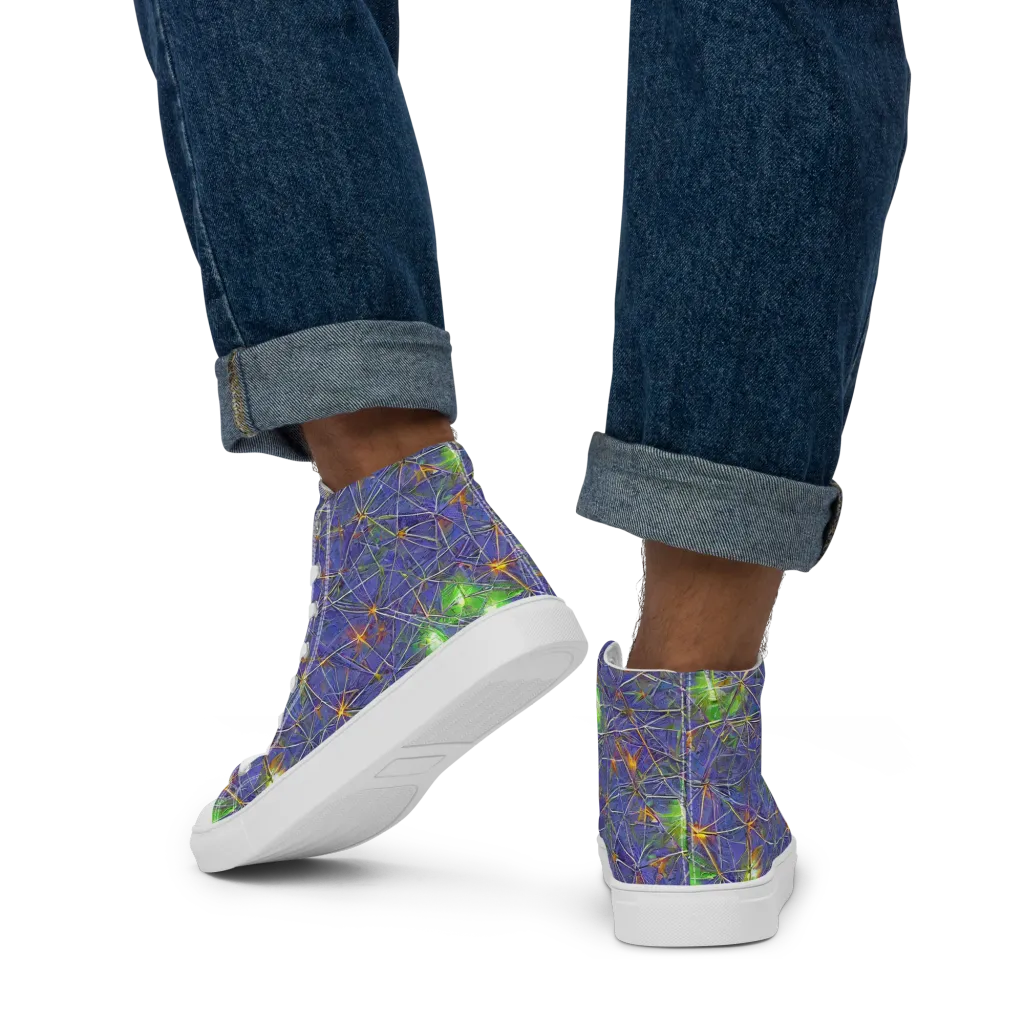 Violet Voltage on Men's High Top Canvas Shoes — Back