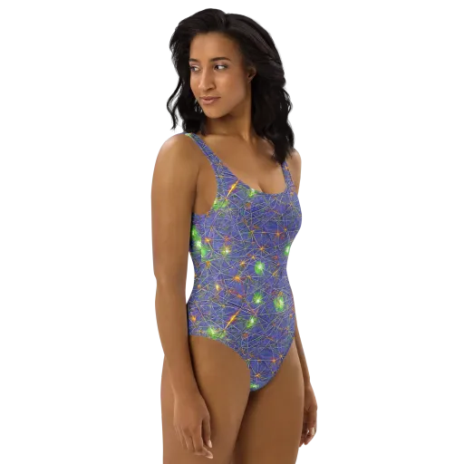 Violet Voltage on a One-Piece Swimsuit