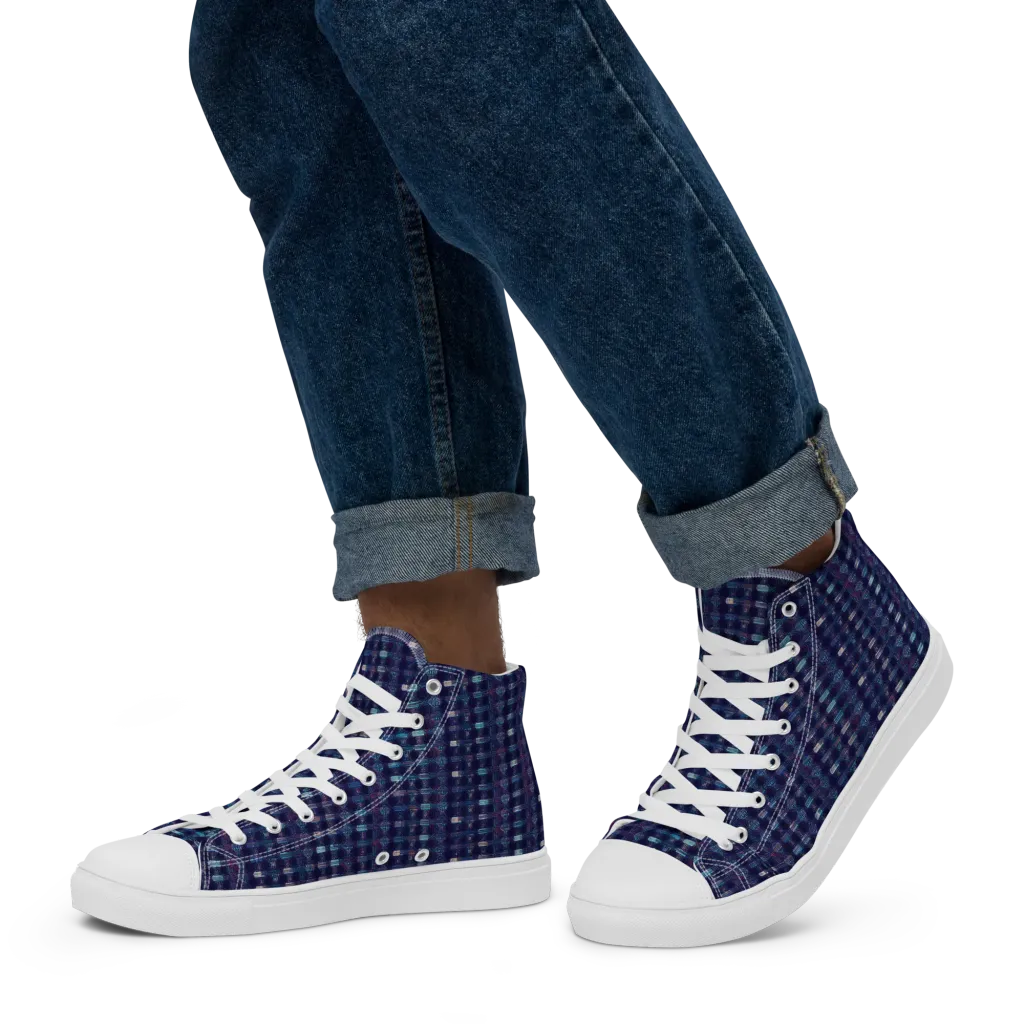 Midnight Circuit on Men's High Top Canvas Shoes — Left