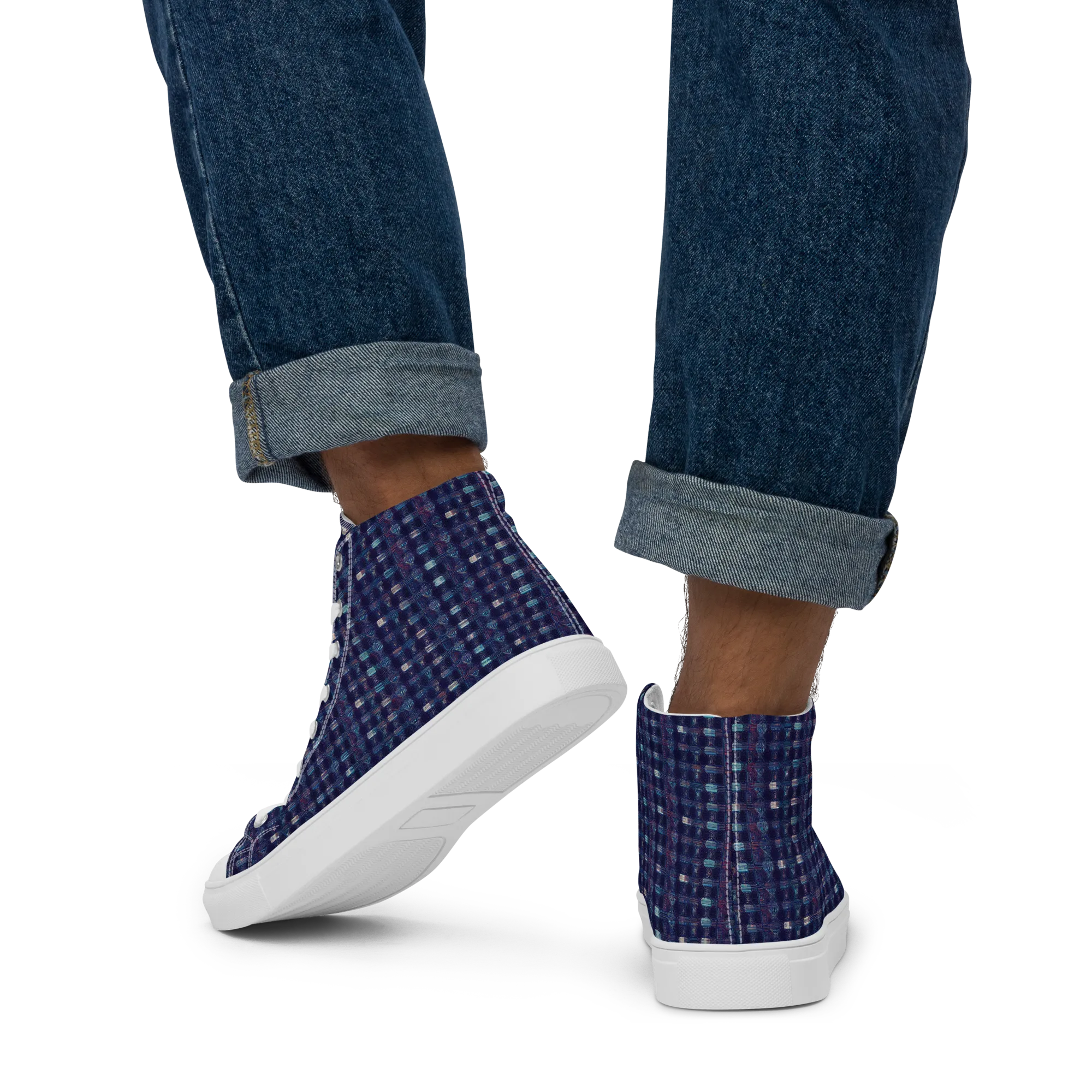 Midnight Circuit on Men's High Top Canvas Shoes — Back