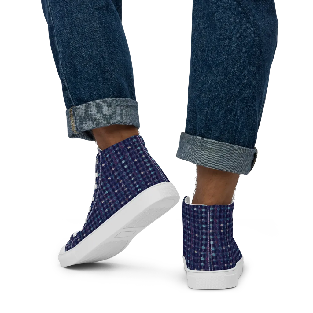 Midnight Circuit on Men's High Top Canvas Shoes — Back