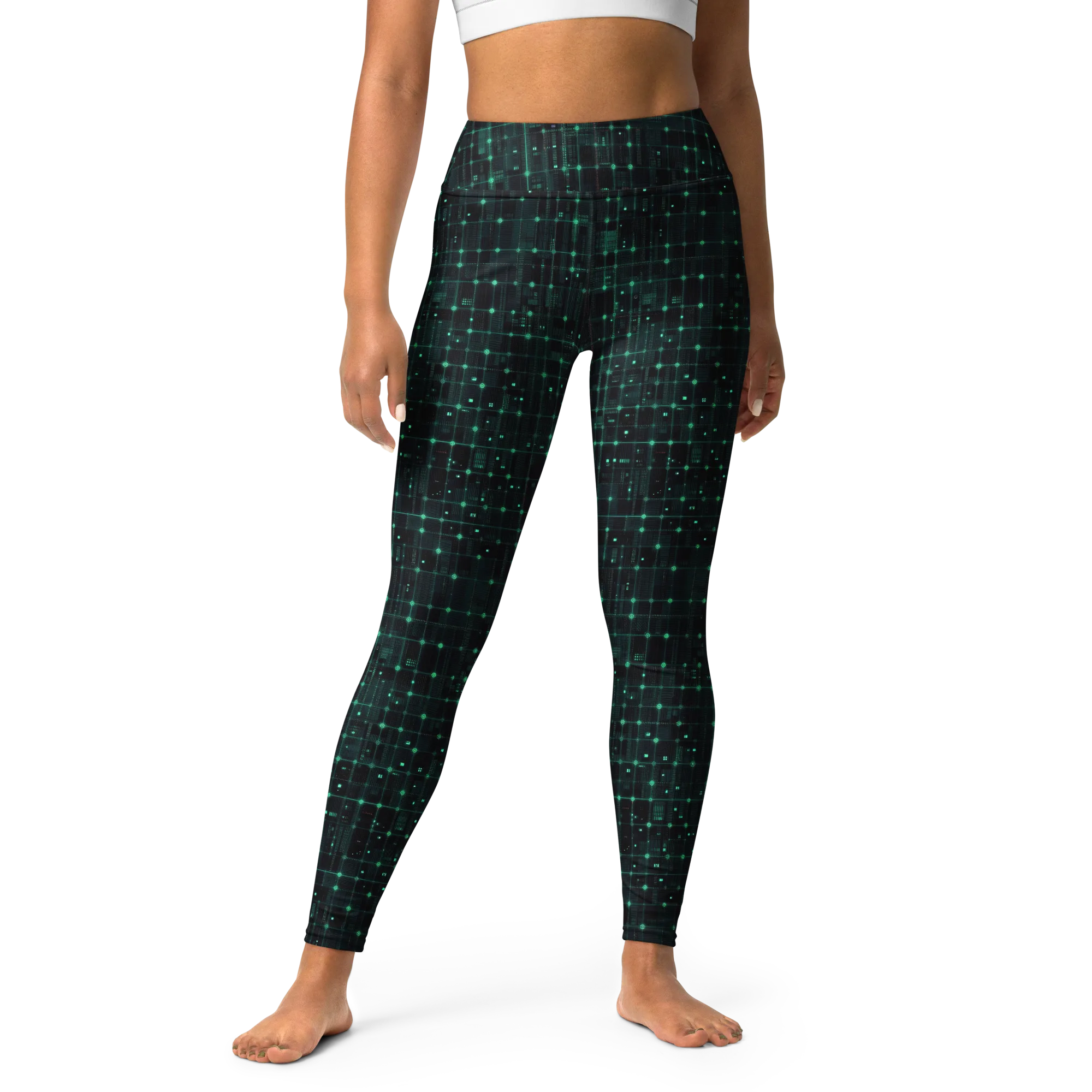Neon Matrix on Yoga Leggings — Front