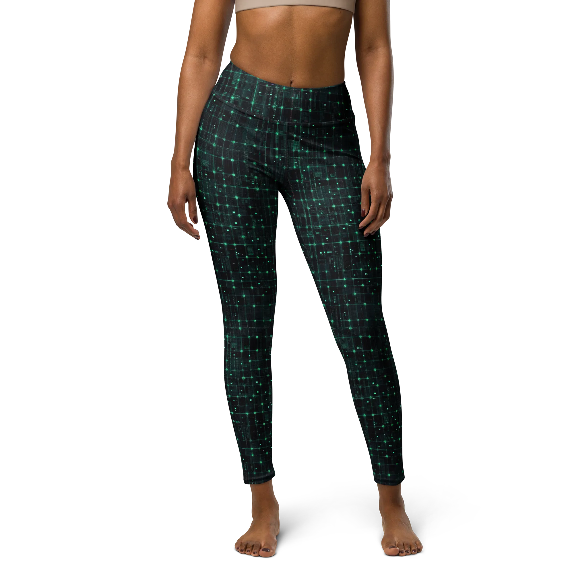 Neon Matrix on Yoga Leggings — Front