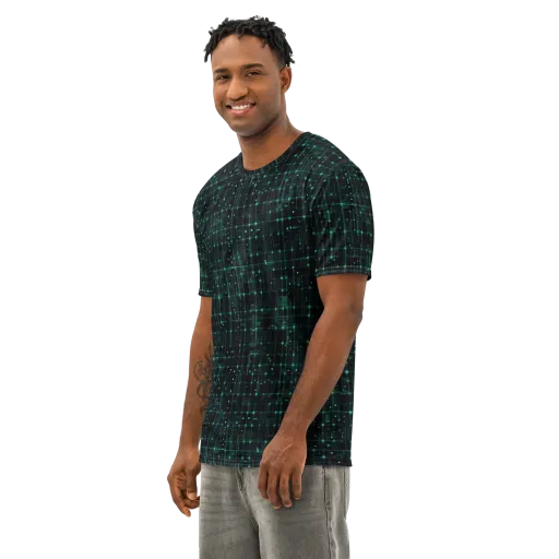 Neon Matrix on a Men's Cotton Crew Neck T-Shirt