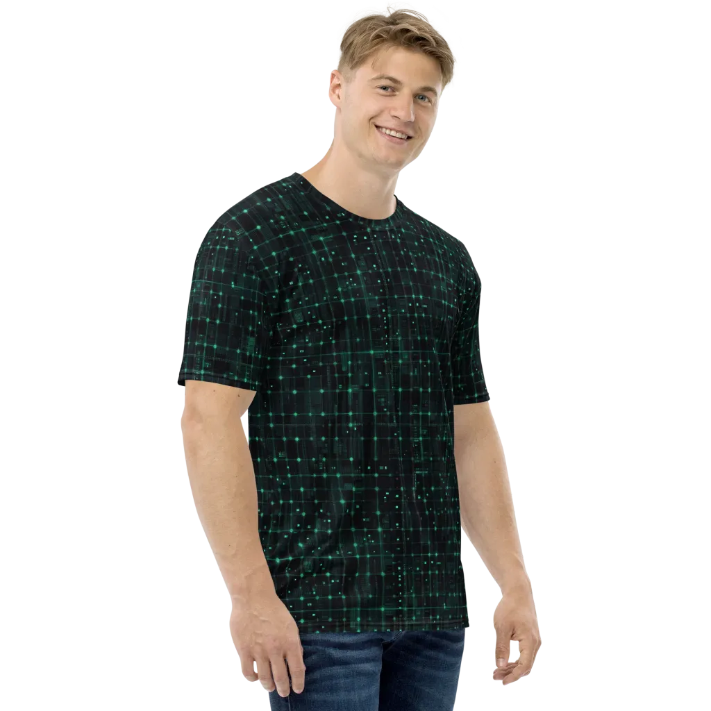 Neon Matrix on Men's Crew Neck T-Shirt — Right