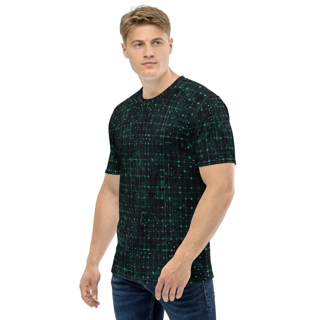 Neon Matrix on Men's Crew Neck T-Shirt — Left