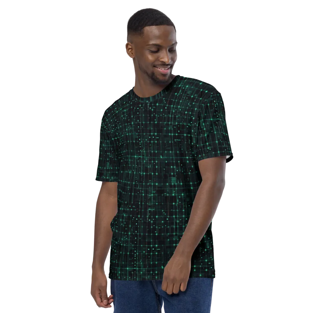 Neon Matrix on Men's Crew Neck T-Shirt — Left
