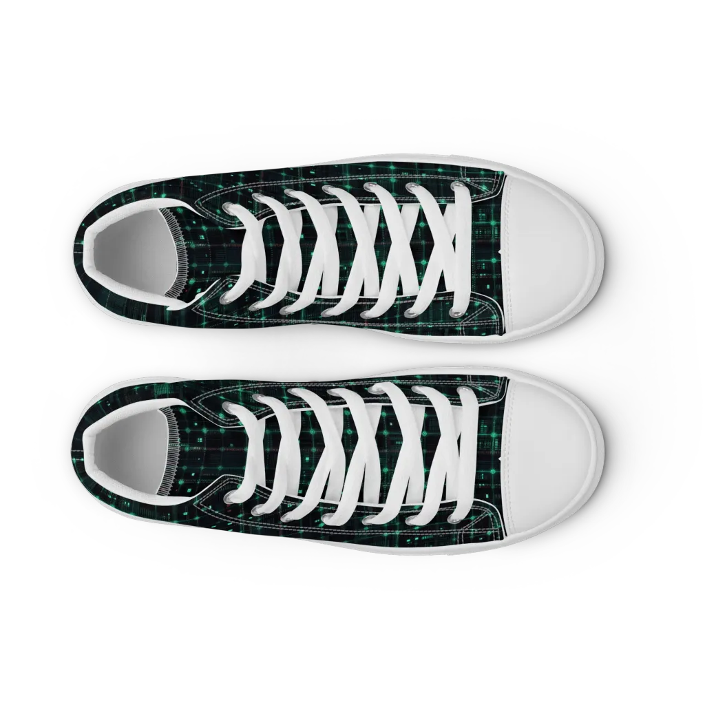 Neon Matrix on Men's High Top Canvas Shoes — Front