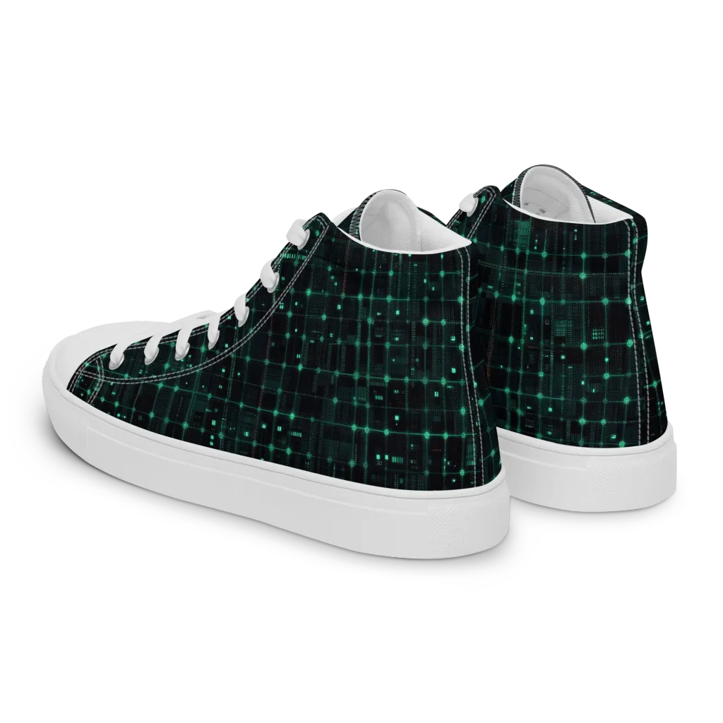 Neon Matrix on Men's High Top Canvas Shoes — Left Back