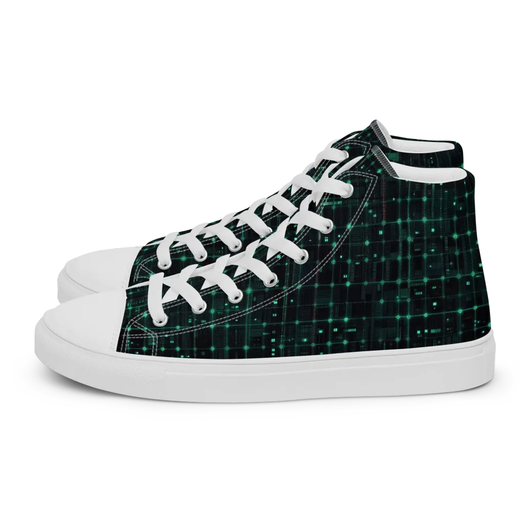 Neon Matrix on Men's High Top Canvas Shoes — Left