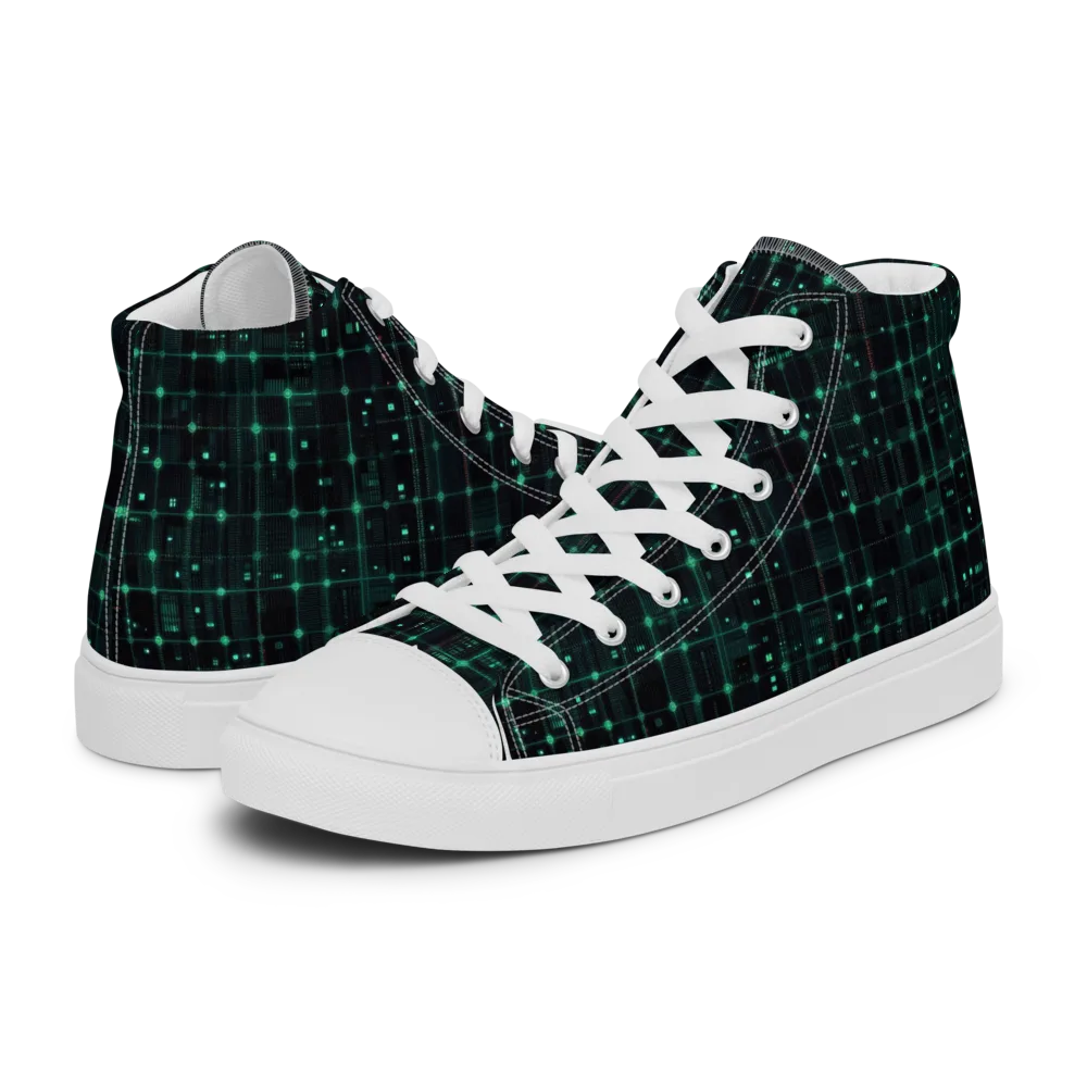 Neon Matrix on Men's High Top Canvas Shoes — Left
