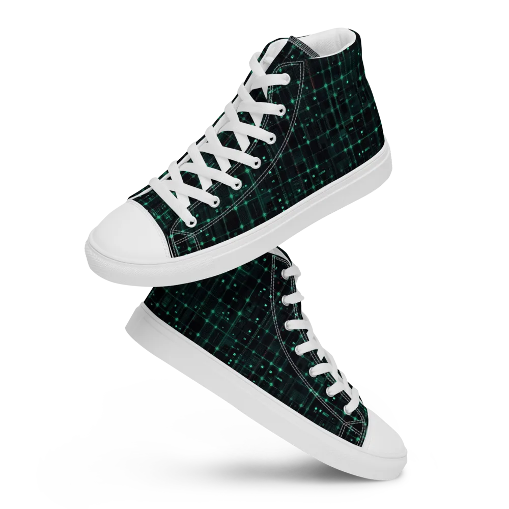 Neon Matrix on Men's High Top Canvas Shoes — Front