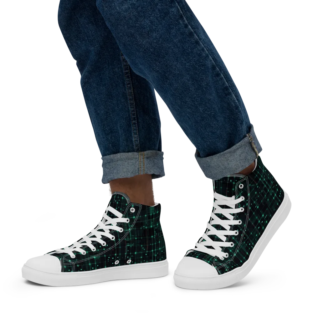 Neon Matrix on Men's High Top Canvas Shoes — Left