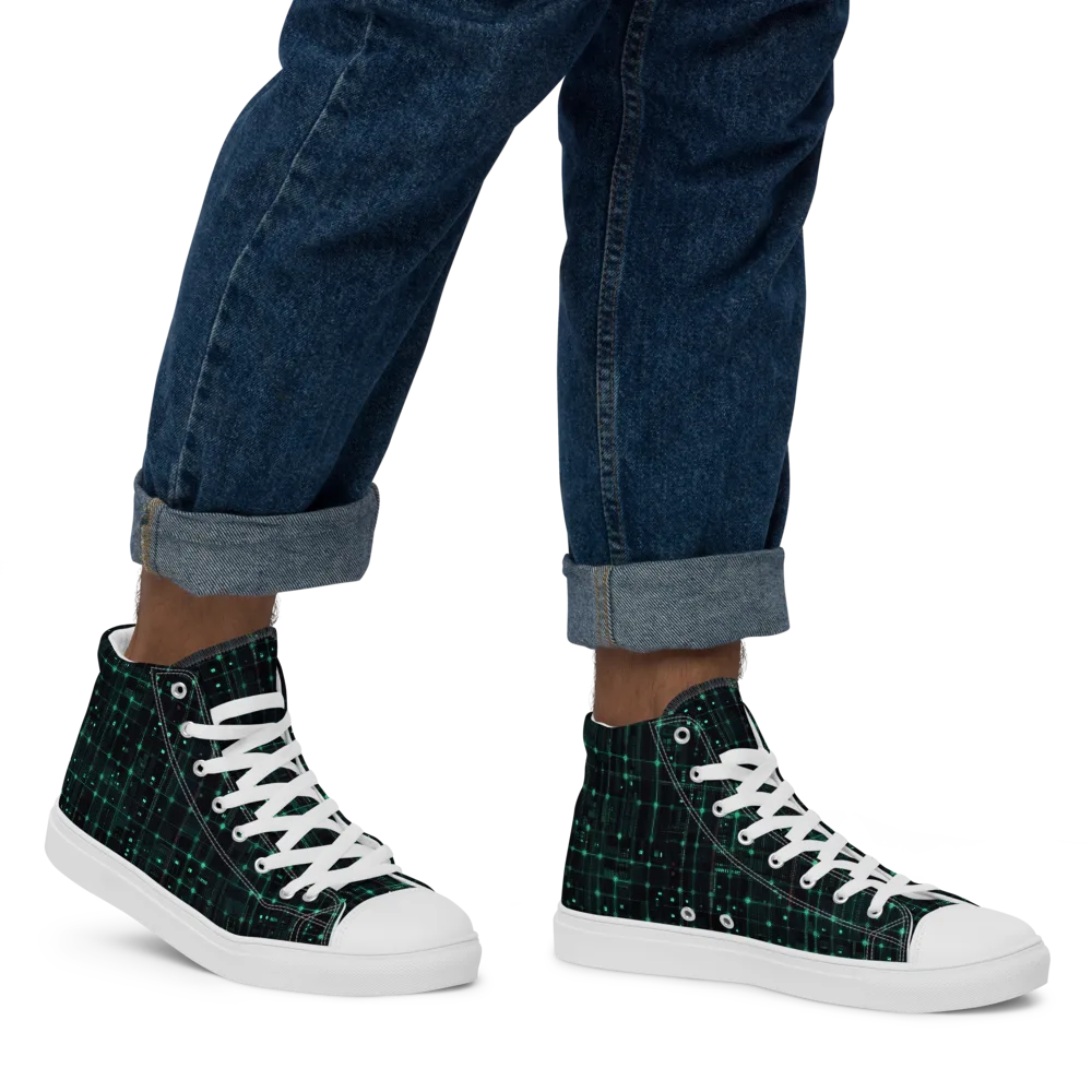 Neon Matrix on Men's High Top Canvas Shoes — Right