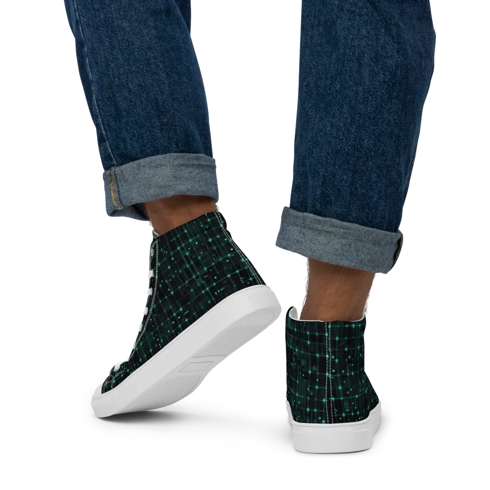 Neon Matrix on Men's High Top Canvas Shoes — Back