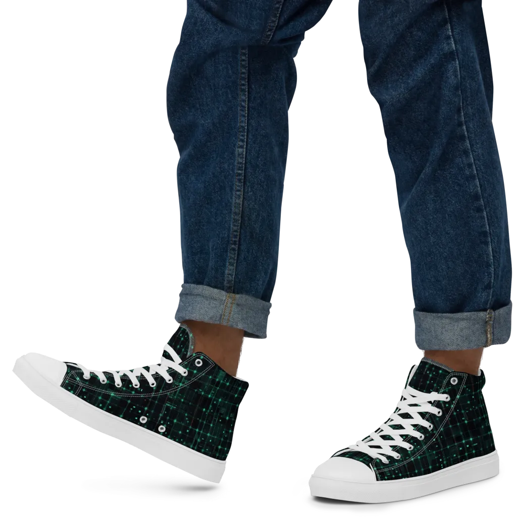 Neon Matrix on Men's High Top Canvas Shoes — Left