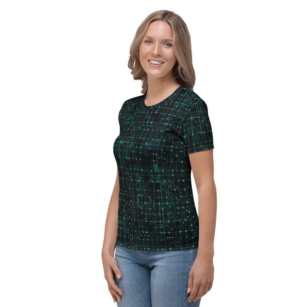 Neon Matrix on Women's Crew Neck T-Shirt — Left